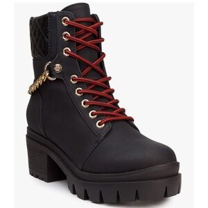 Juicy Couture Quilted Ankle Gold Chain Black Combat Boots